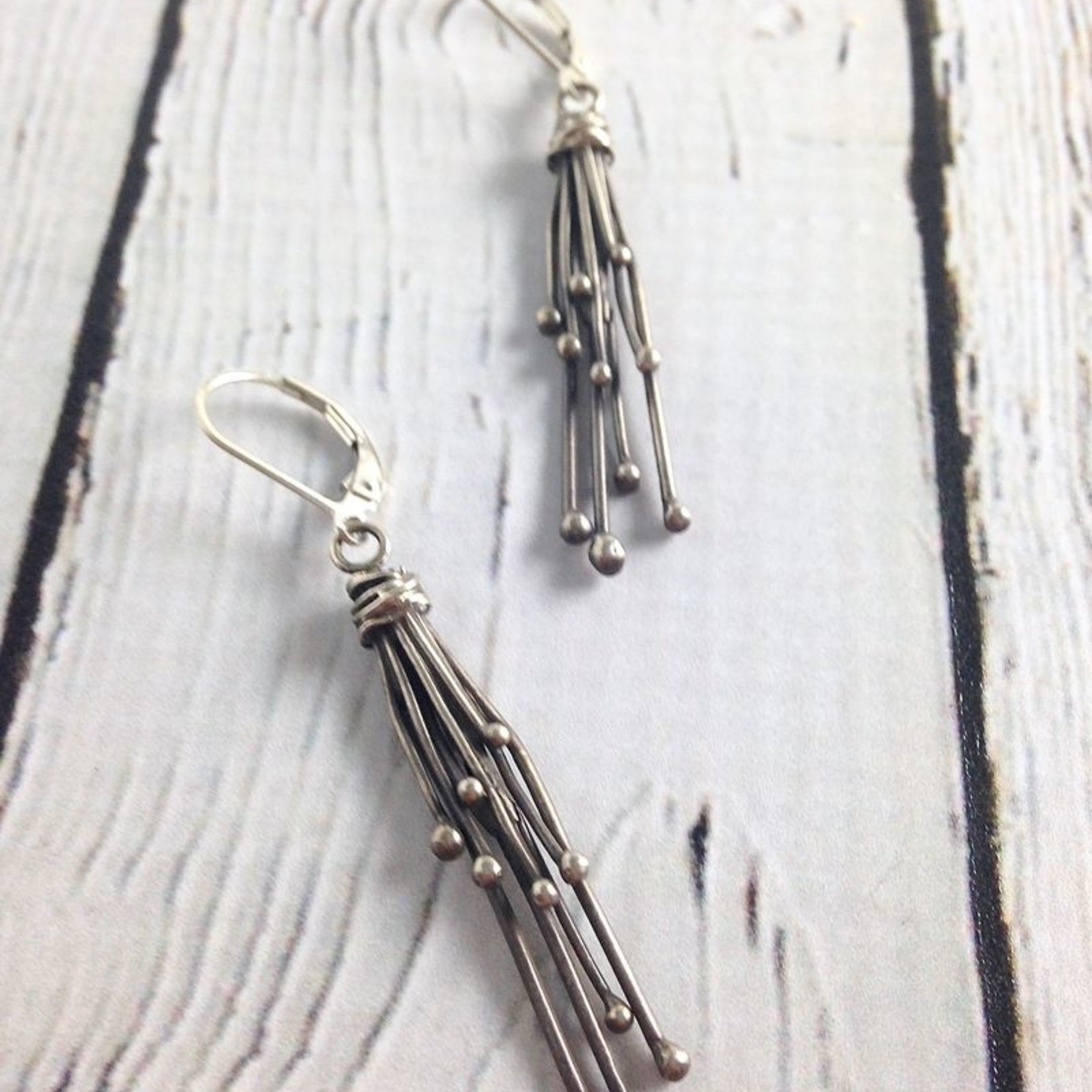 Long Oxidized Sterling Sprout Earrings