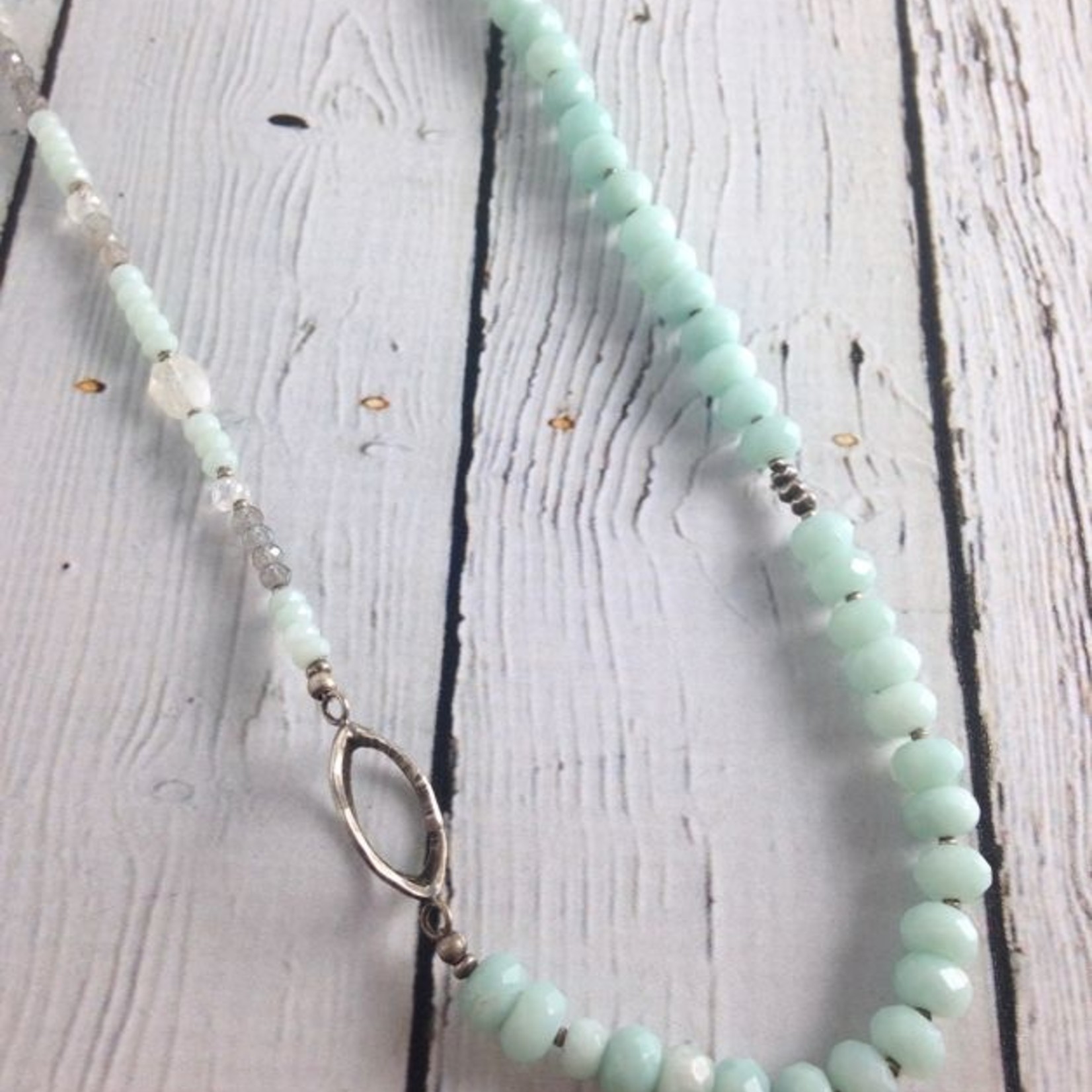 Handmade Sterling Silver, Faceted Amazonite, Labradorite and Moonstone Necklace, 20”