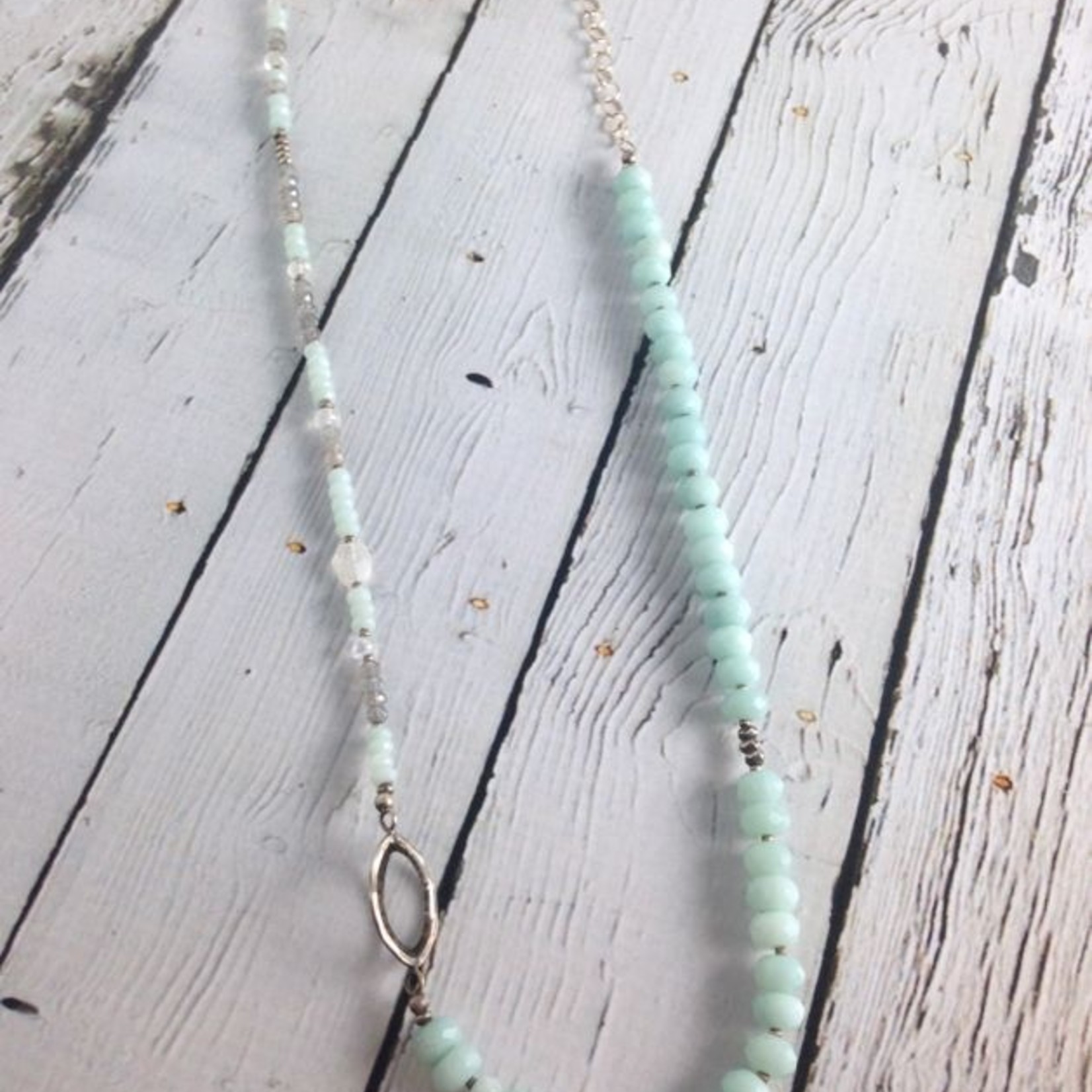 Handmade Sterling Silver, Faceted Amazonite, Labradorite and Moonstone Necklace, 20”