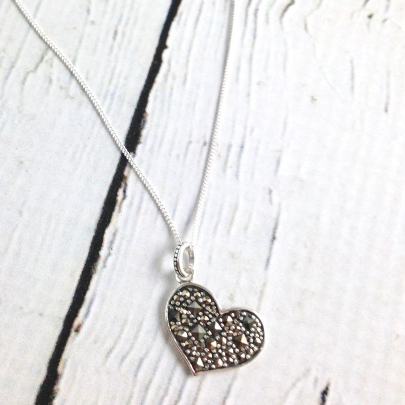 Sterling Silver and Marcasite Heart Necklace