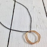 Handmade Double 14kt GF 7-sides Shapes on Oxidized Necklace