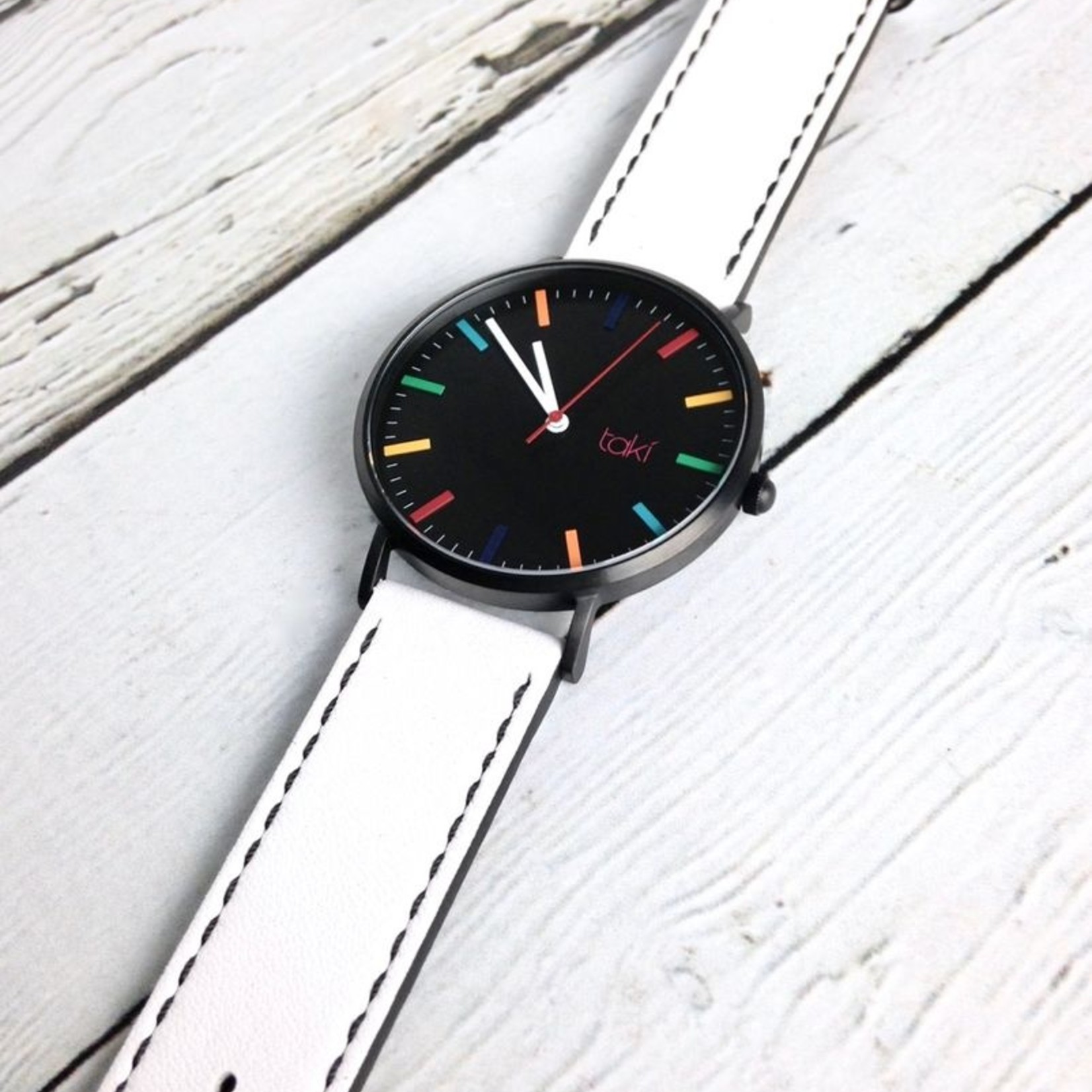 Linden Watch, Black Face and White Band with a Rainbow of indicators
