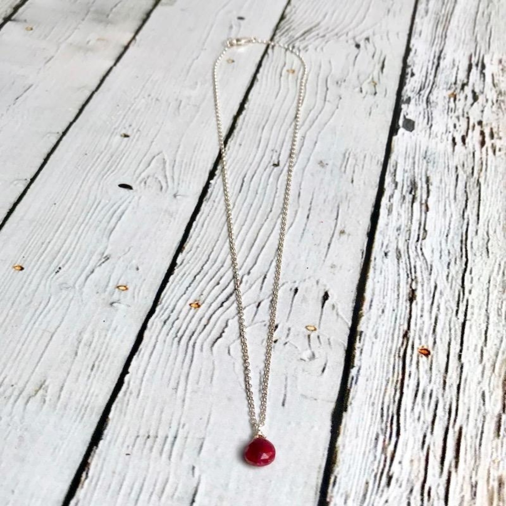 Handmade Silver Necklace with Ruby Briolette