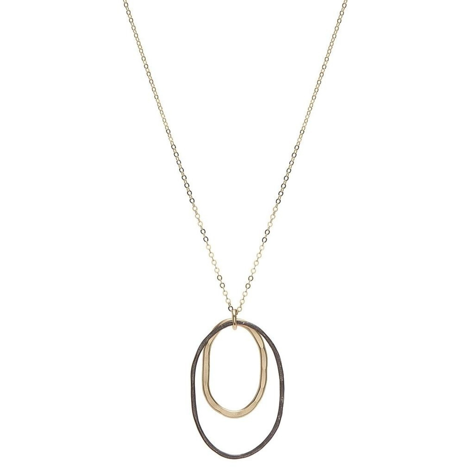Handmade Black Oxidized Sterling Silver Oval and 14k Goldfill Oval on Goldfill Chain Necklace, 18"