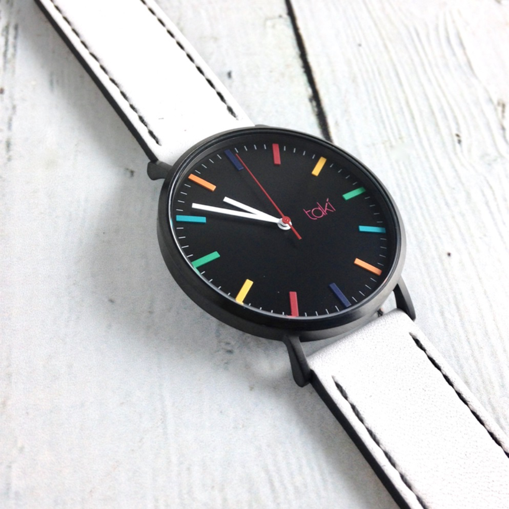 Linden Watch, Black Face and White Band with a Rainbow of indicators