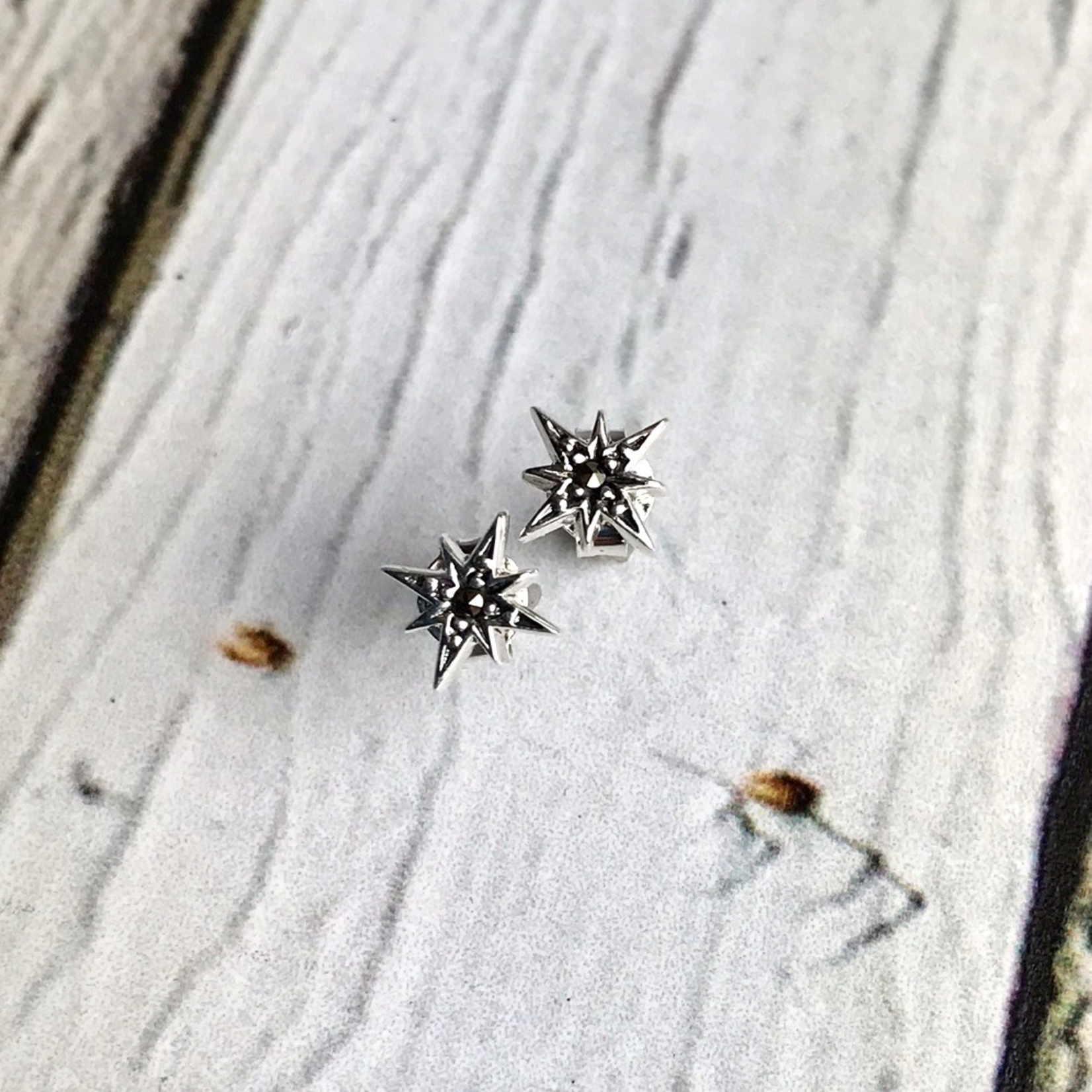 Sterling Silver and Marcasite Star Stud Earrings