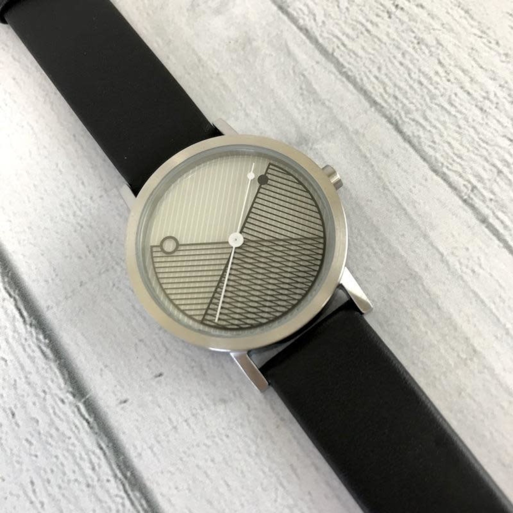 PROJECTS Hatch Steel Watch, 40mm Silver Face with Black Leather Band