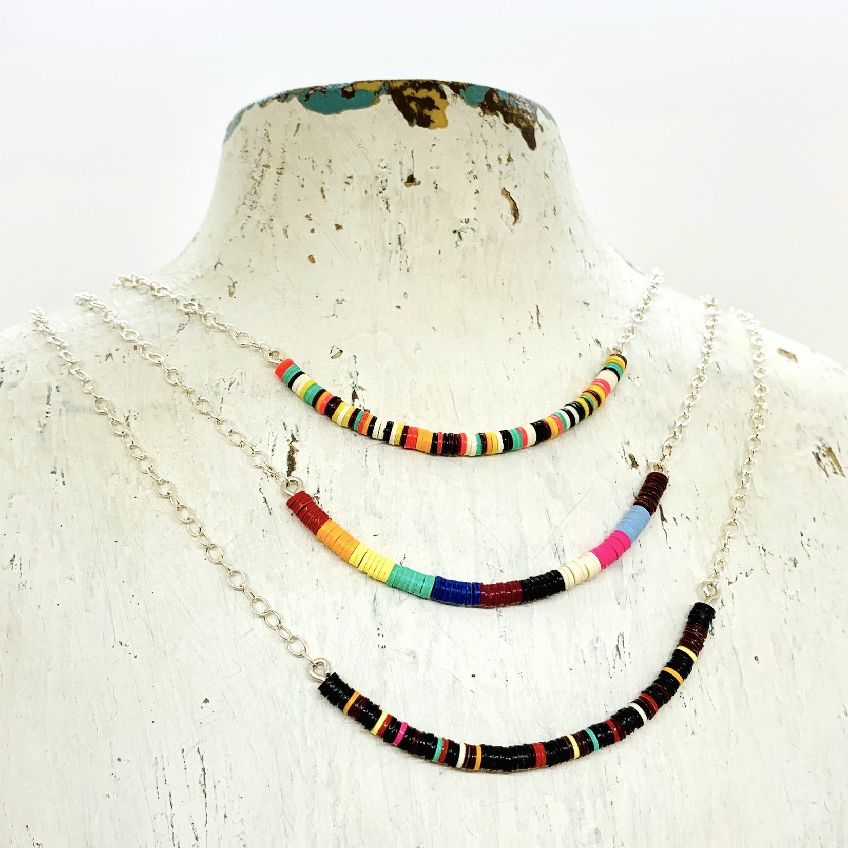 Sterling Silver and Music Vinyl Beaded Necklace