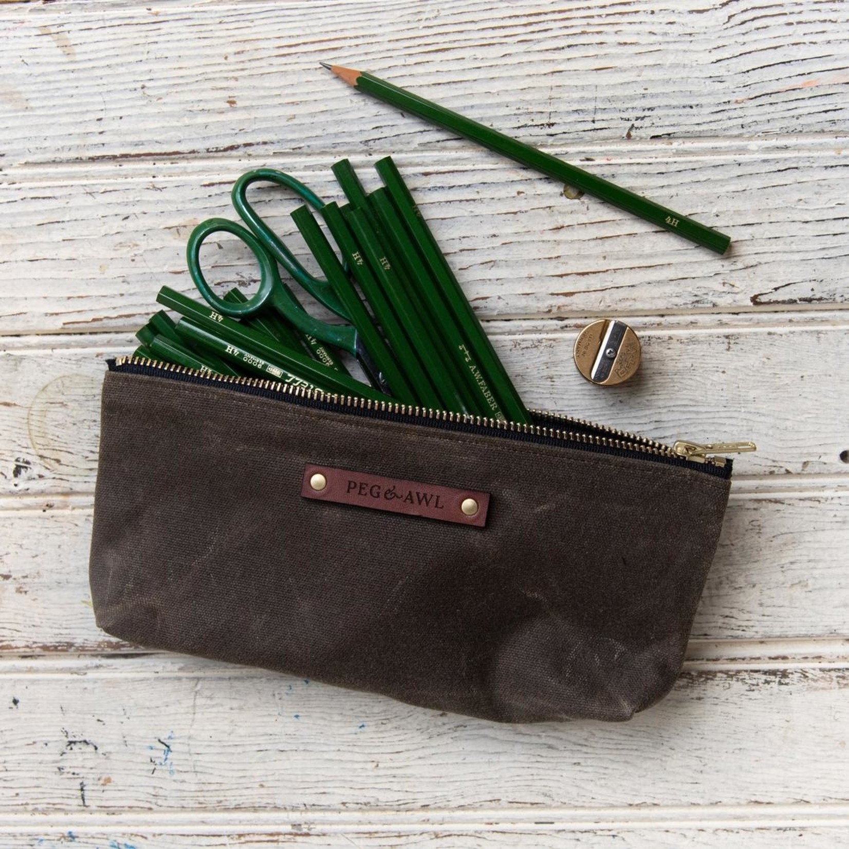 Bloom Pouch by Peg and Awl in Truffle Waxed Canvas with Colored Zipper