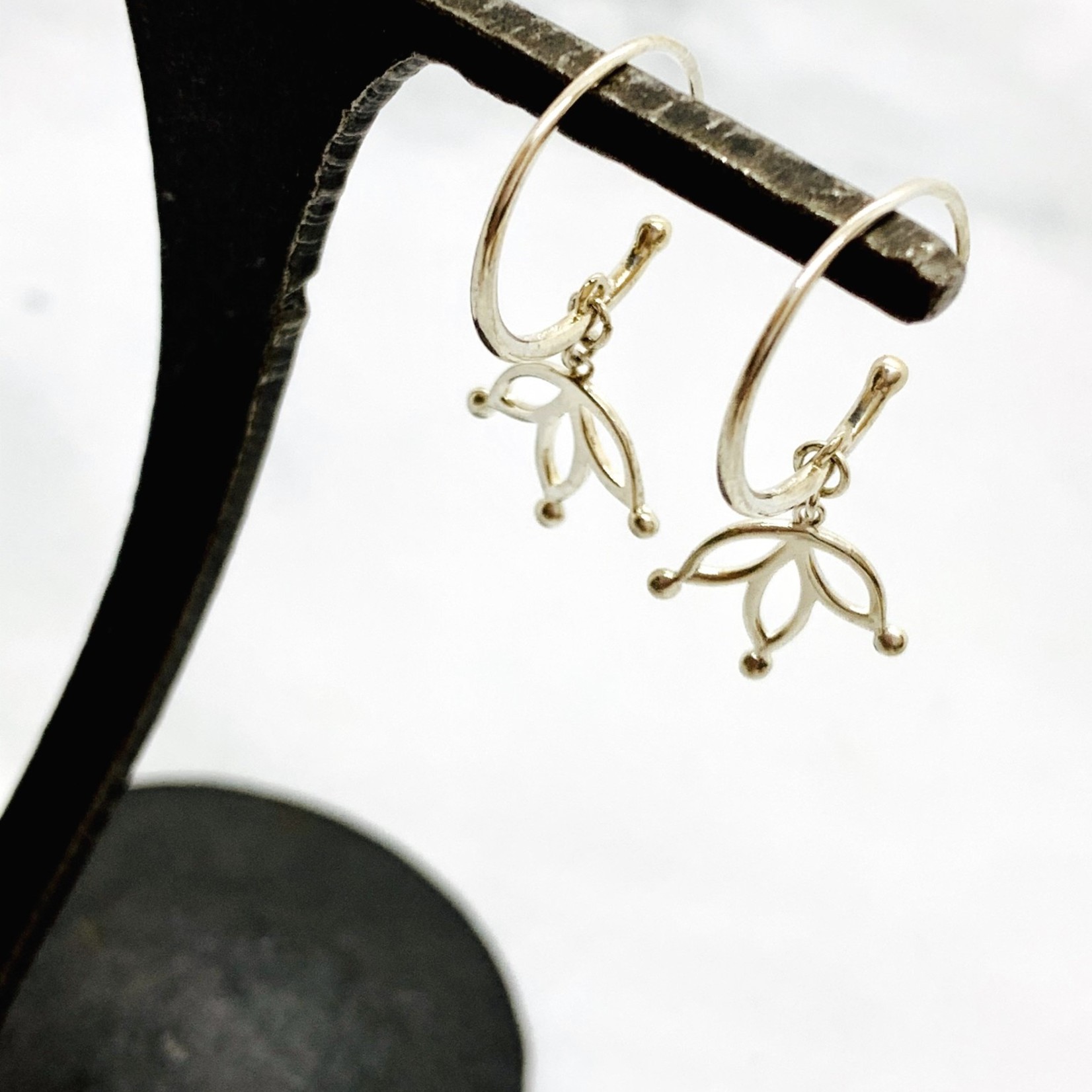 Sterling Silver Hoop Earrings with Floating Lotus Petals - DNO