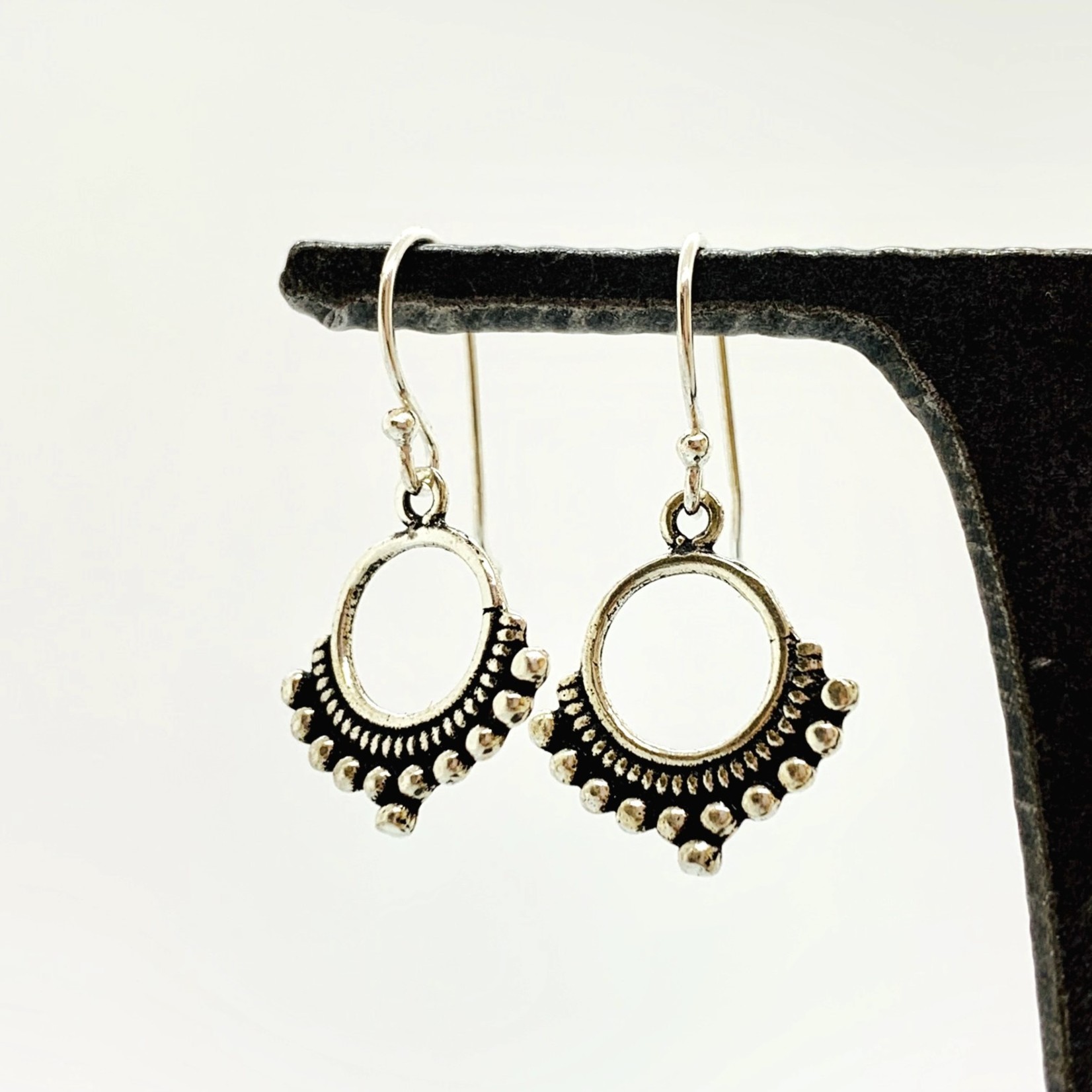 Sterling Silver Open Circle with Granulated Design Earrings