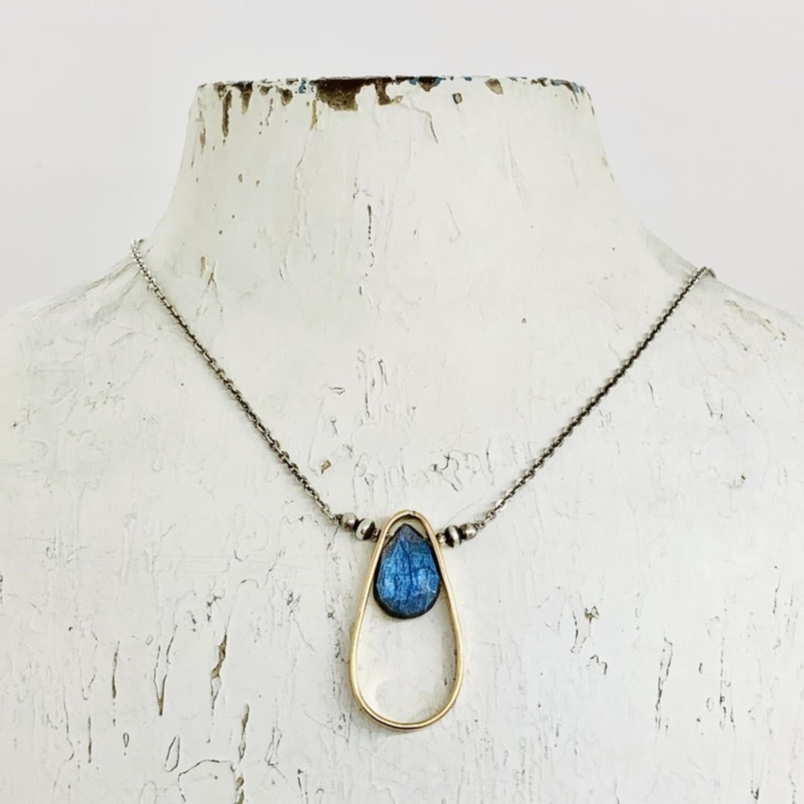 Handmade Faceted 12mm Labradorite pear in a 14k Gold filled Teardrop Pendant on Oxidized Sterling Chain Necklace