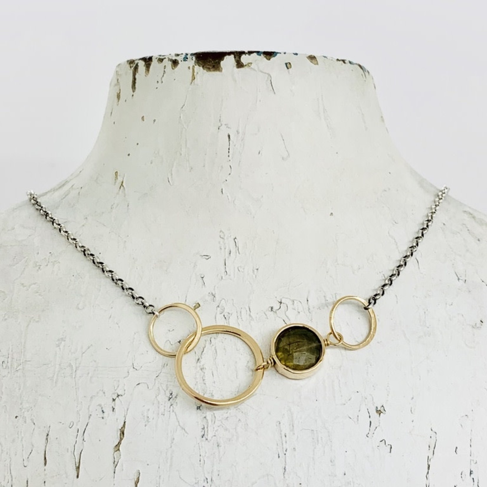 Handmade 8mm Faceted Labradorite Coin in 14kt Gold filled Link on Sterling Chain Necklace