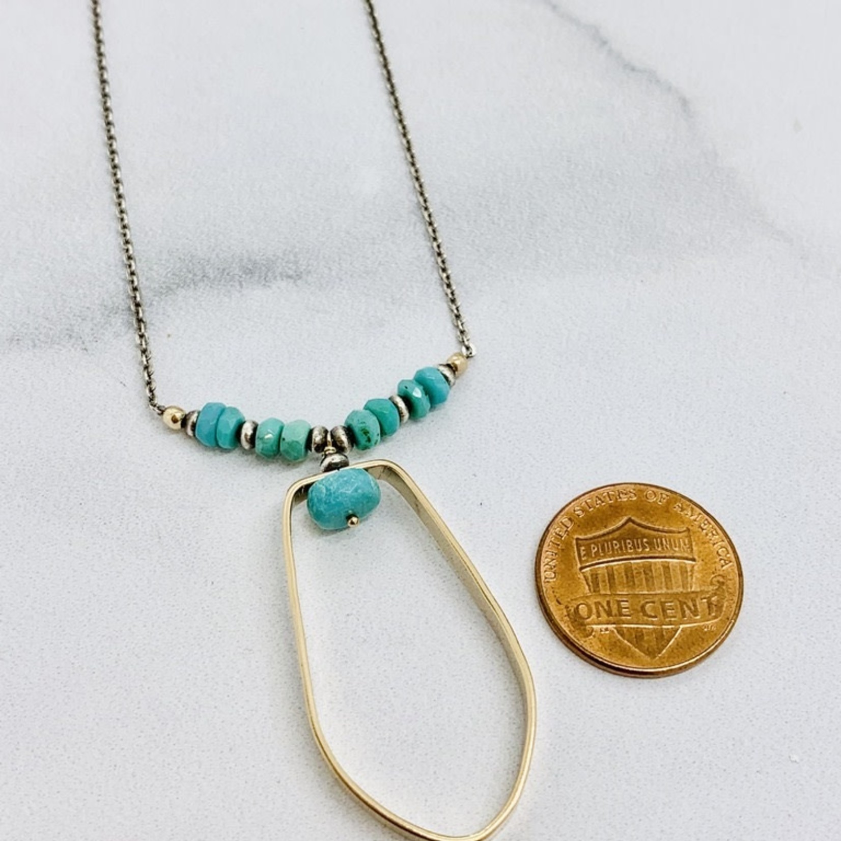 Handmade Necklace with 14k Gold Filled Shape with Faceted Arizona Turquoise on Oxidized Sterling Chain