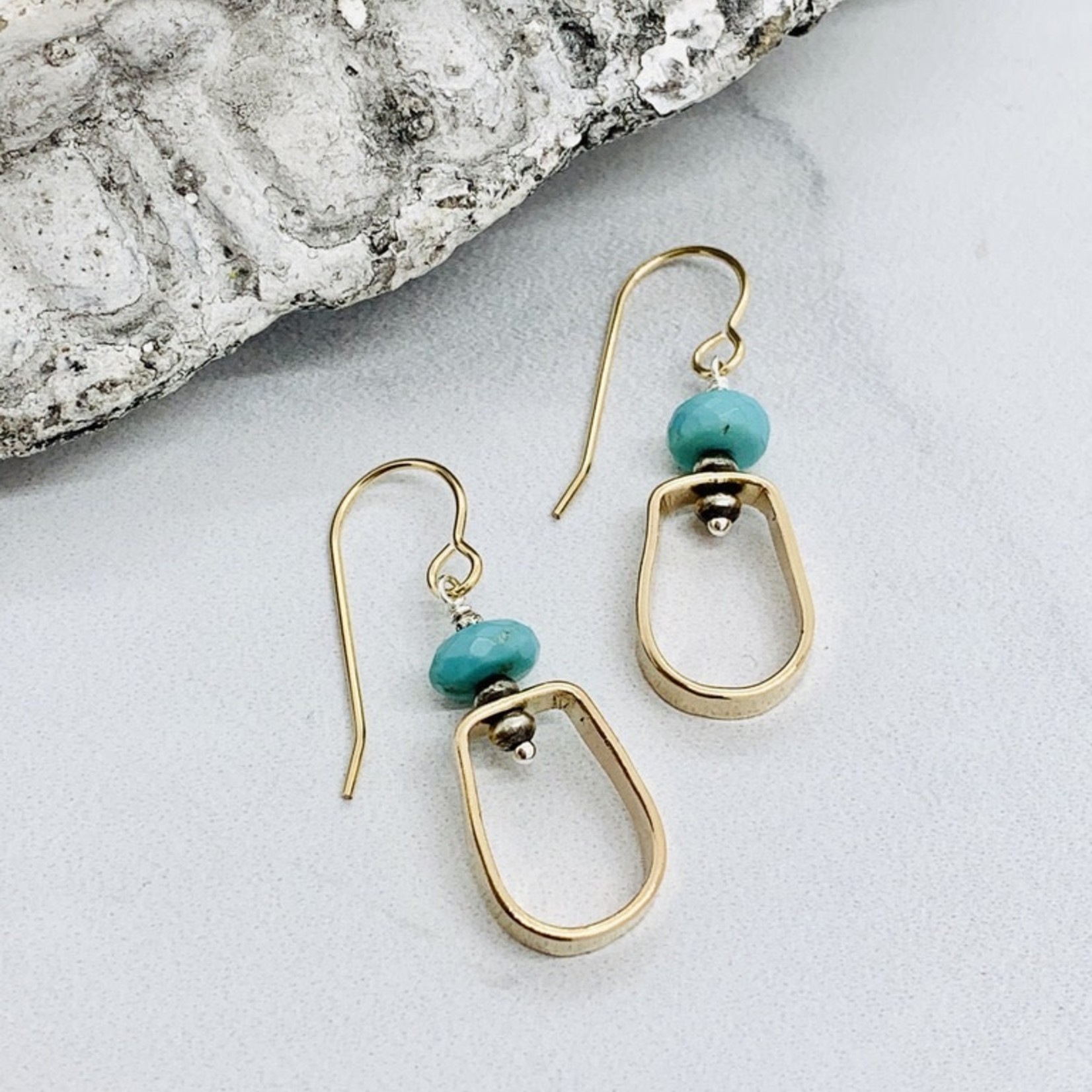 Handmade Earrings with 14k Gold Filled Shape with 8mm Faceted Arizona Turquoise