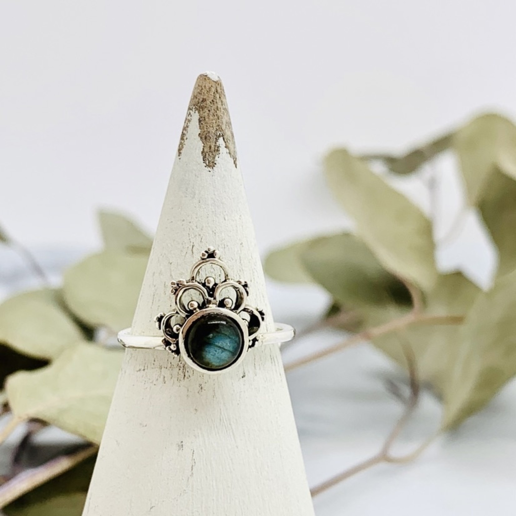 Silver Crowned Labradorite Ring
