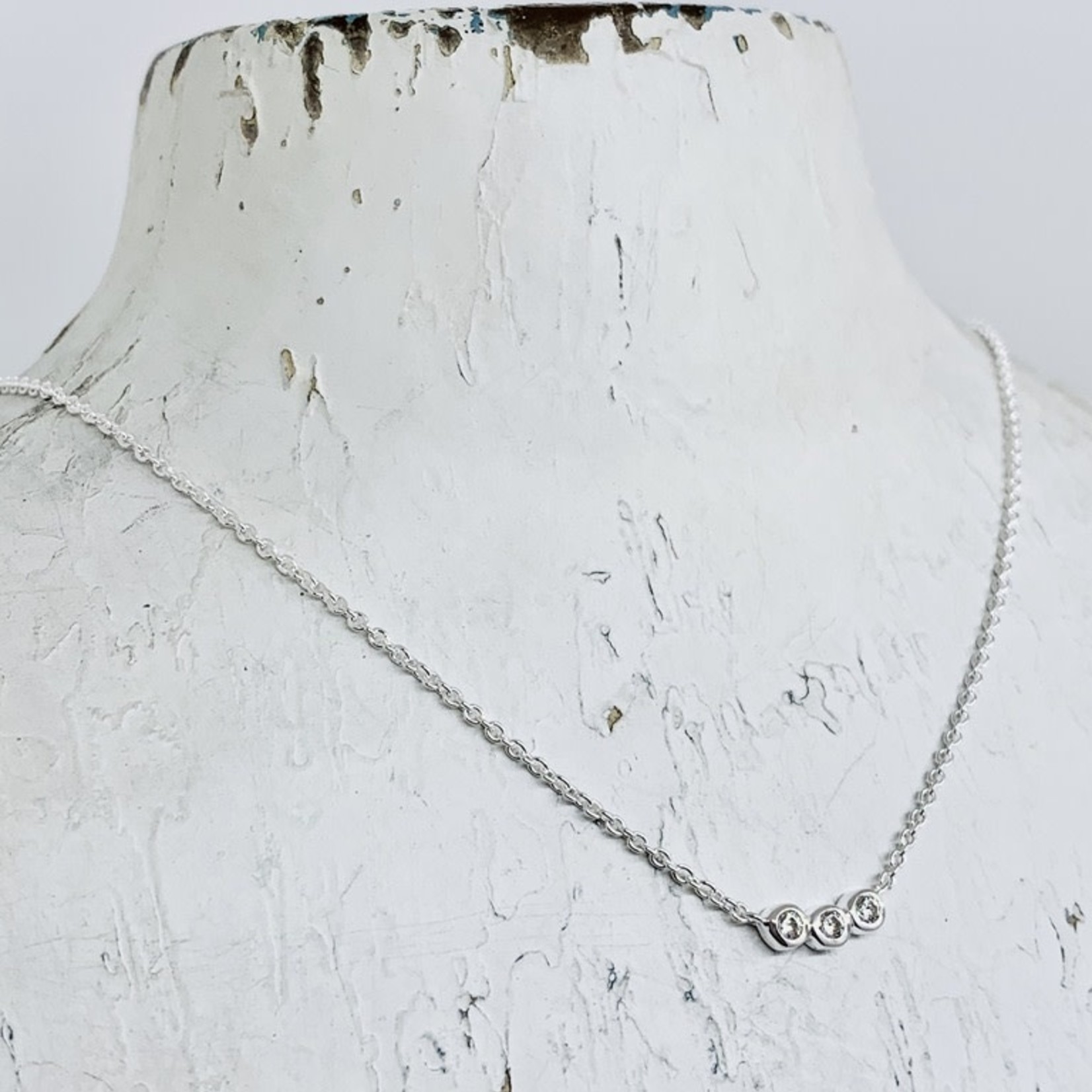 Sterling Silver Necklace with 3 Bezel Set CZs