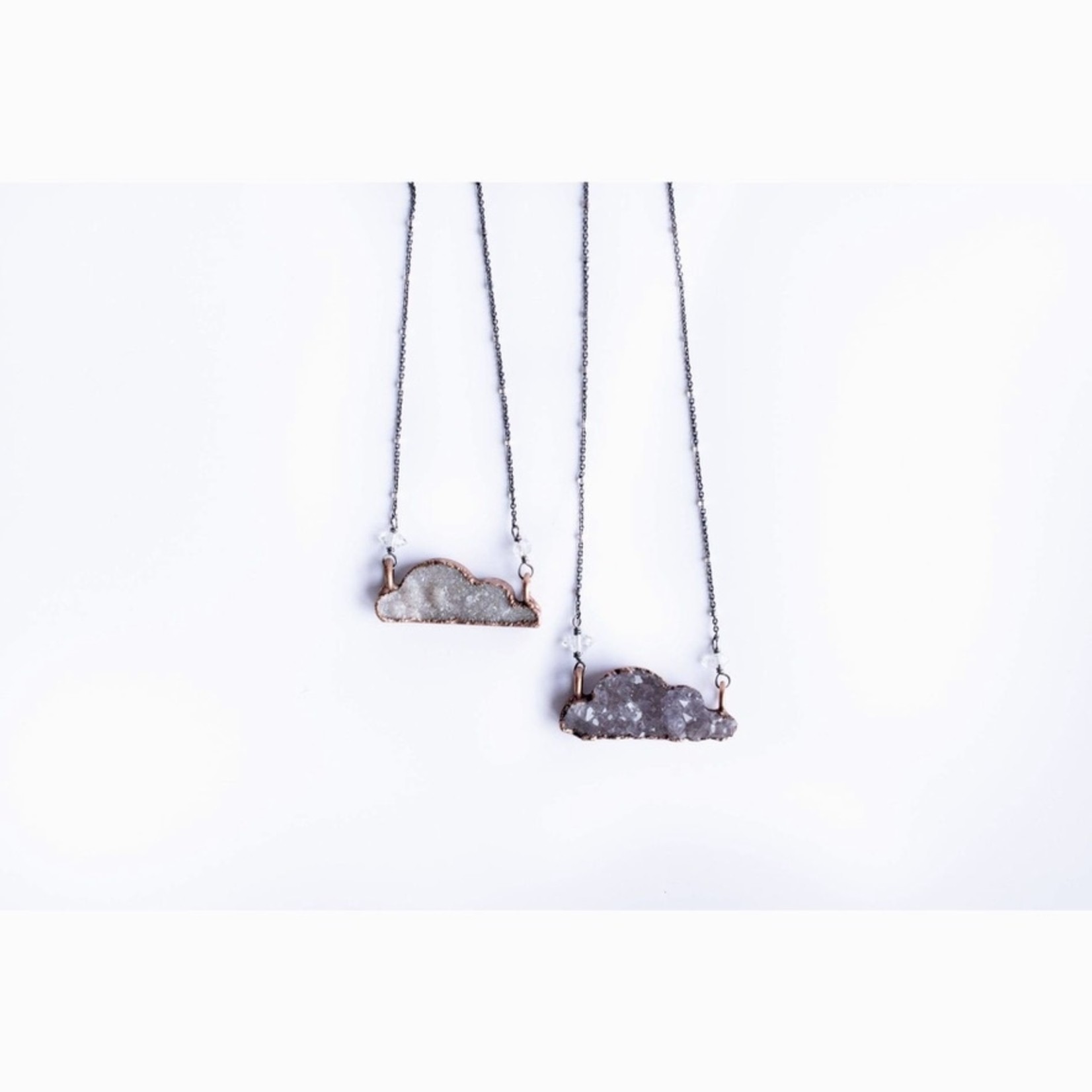 Druzy Cloud Necklace on 24" Silver Satellite Chain Necklace