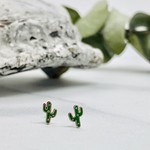 Sterling Silver and Green Enamel Cactus Earrings - DNO