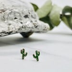 Sterling Silver and Green Enamel Cactus Earrings