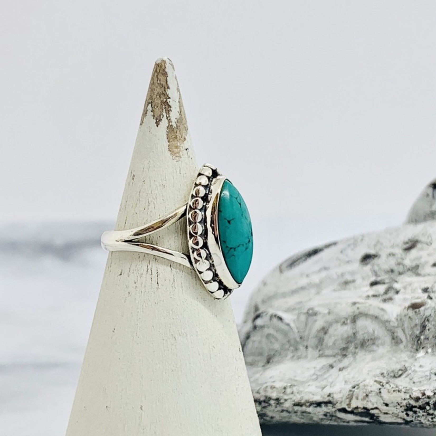 Silver Framed Large Turquoise Ring