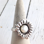 Sterling encased white freshwater pearl ring