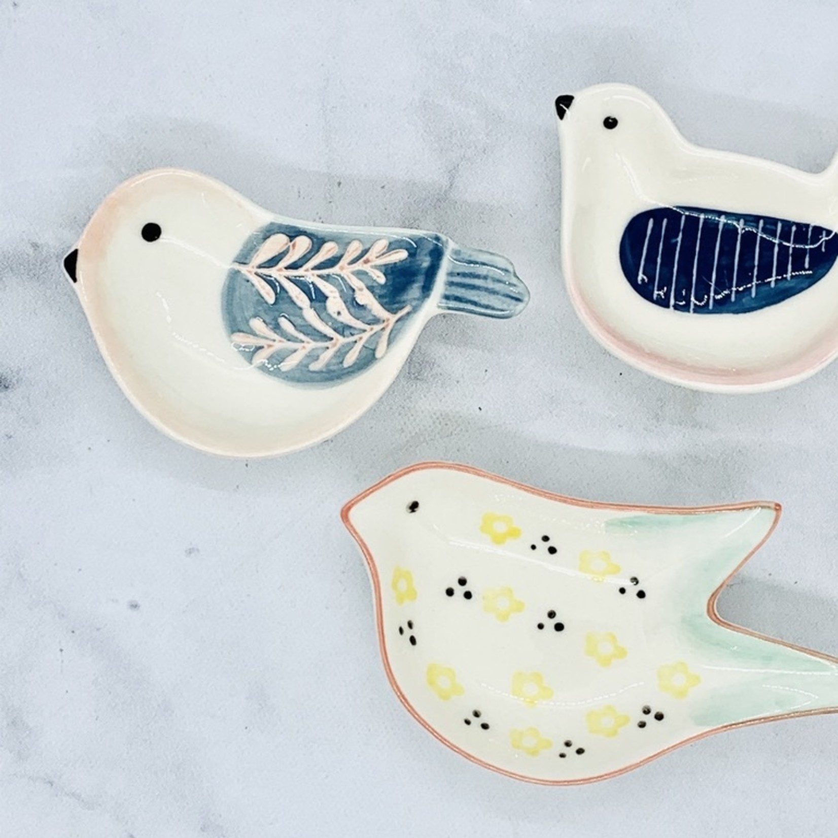 Hand-Painted Stoneware Bird Shaped Dish: