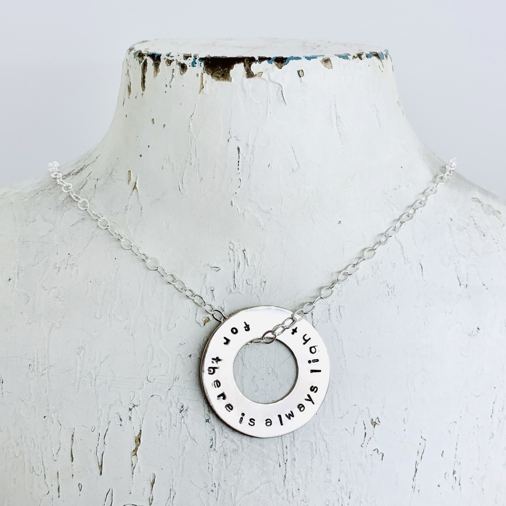 Handmade Necklace with washer "for there is always light" Amanda Gorman