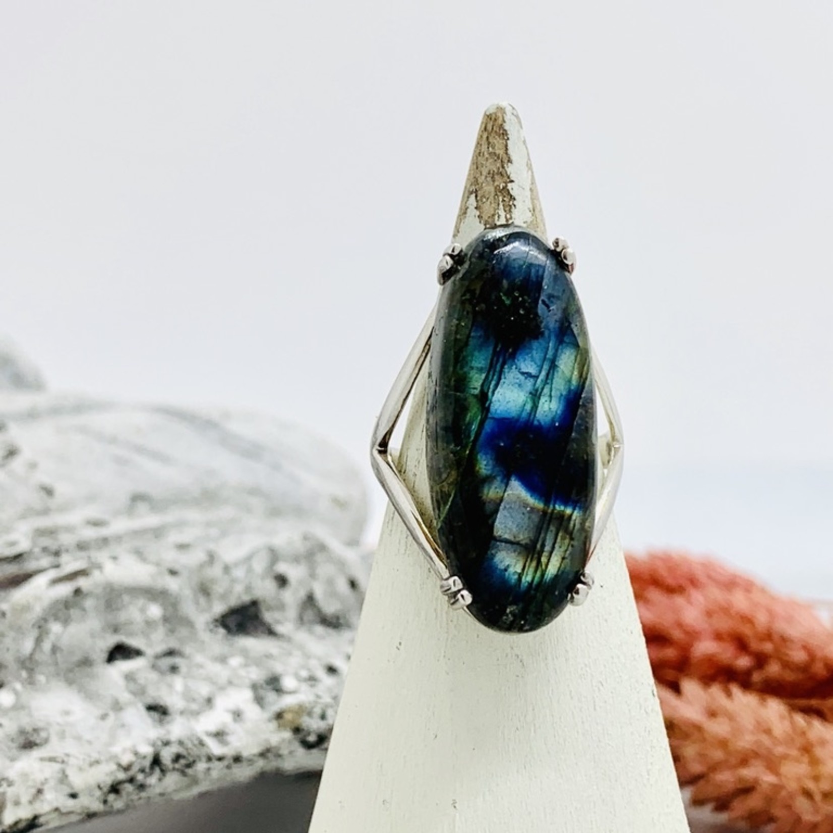 Sterling Silver Large Oval Labradorite Ring
