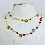 Native Gems GUM DROP long necklace | 27-30" with rose quartz, aquamarine, pearl, labradorite and black onyx and 14K gold vermeil
