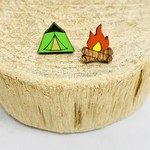 Handmade Camping Lasercut Wood Earrings on Sterling Silver Posts
