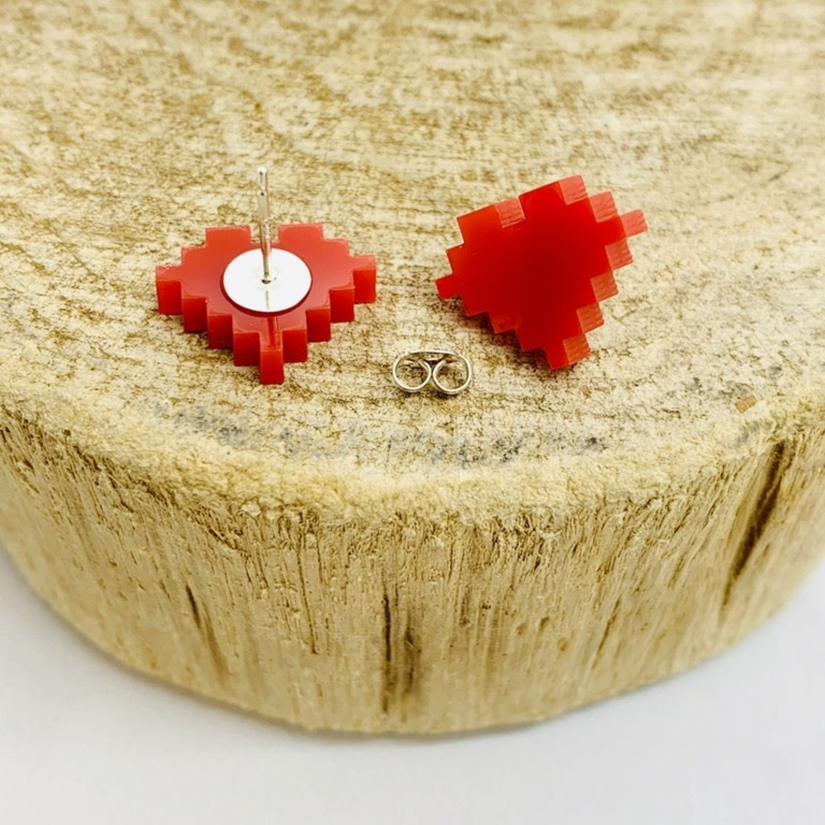 Handmade 8 Bit Heart Lasercut Earrings on Sterling Silver Posts