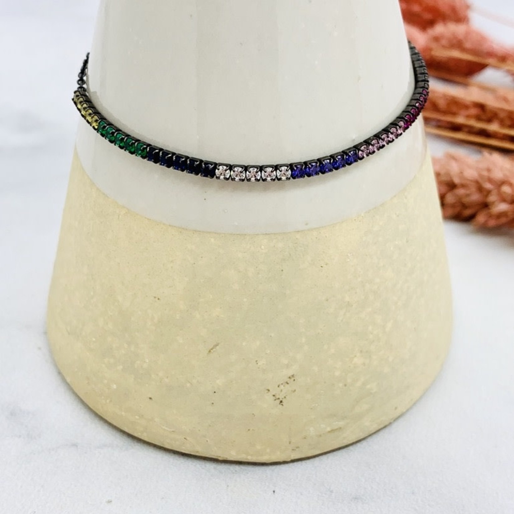 Native Gems PRISMATIC bracelet in black rhodium with multi colored CZ, adjustable