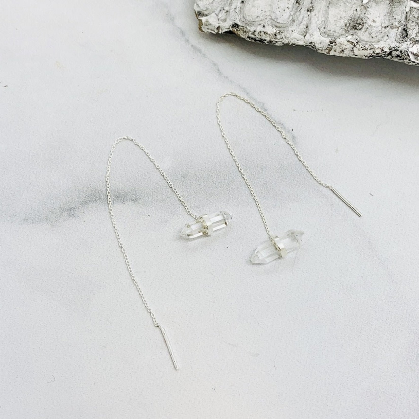 Baizaar Sterling silver thread through crystal point earrings