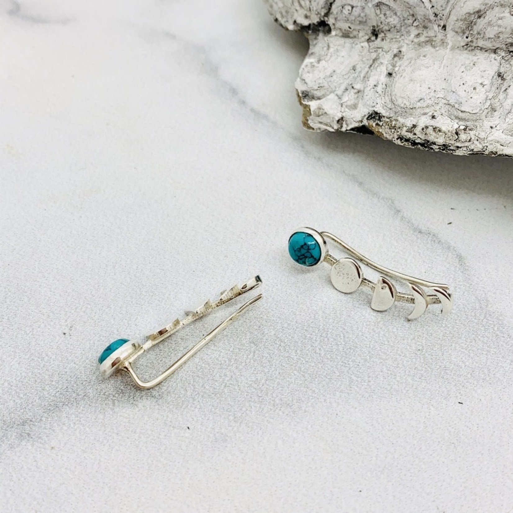 Baizaar Moon phases sterling silver ear climber with Turquoise