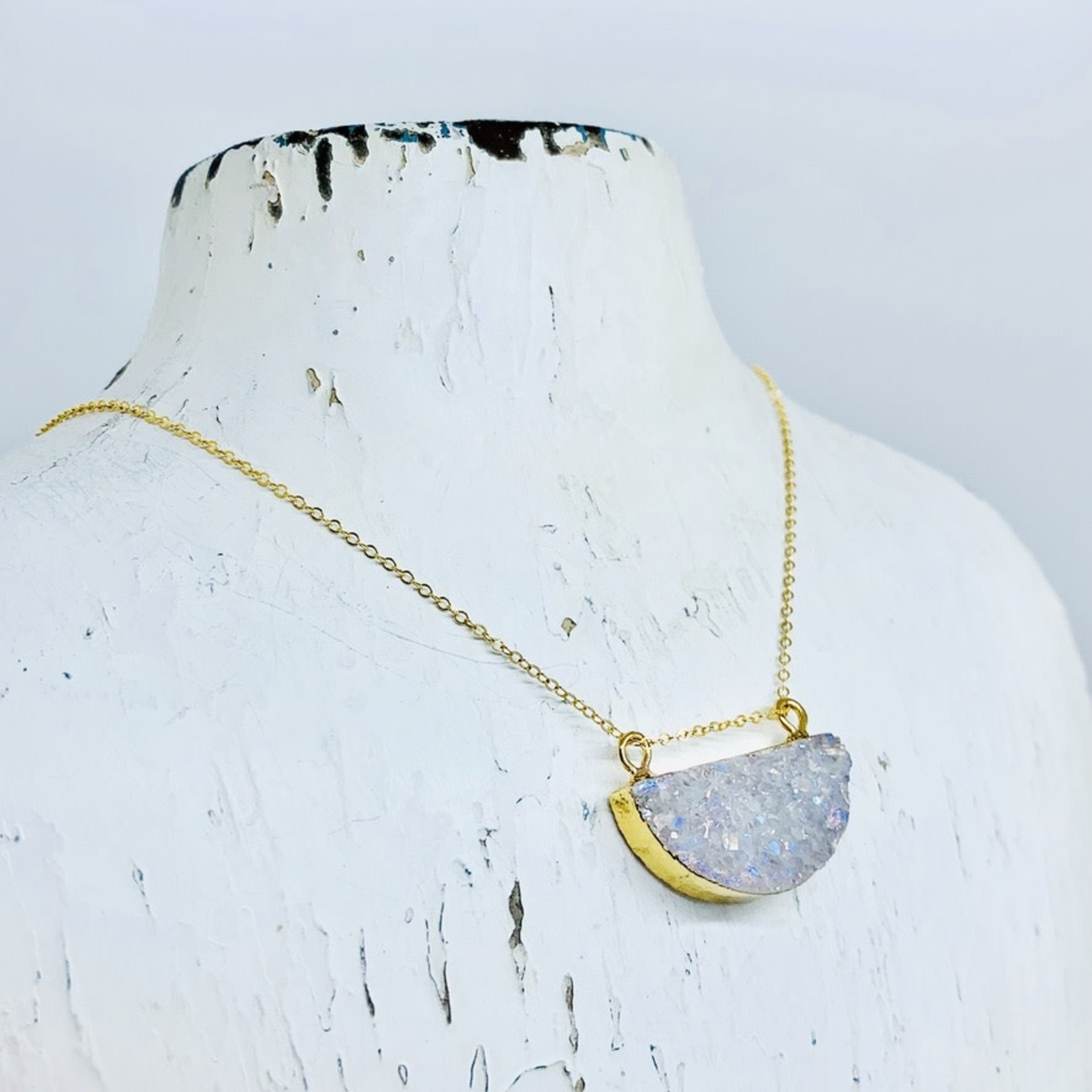 Handmade 14k Goldfill Necklace with White Half Moon Druzy