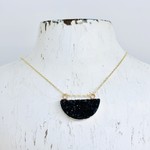 Handmade 14k Goldfill Necklace with Black Half Moon Druzy