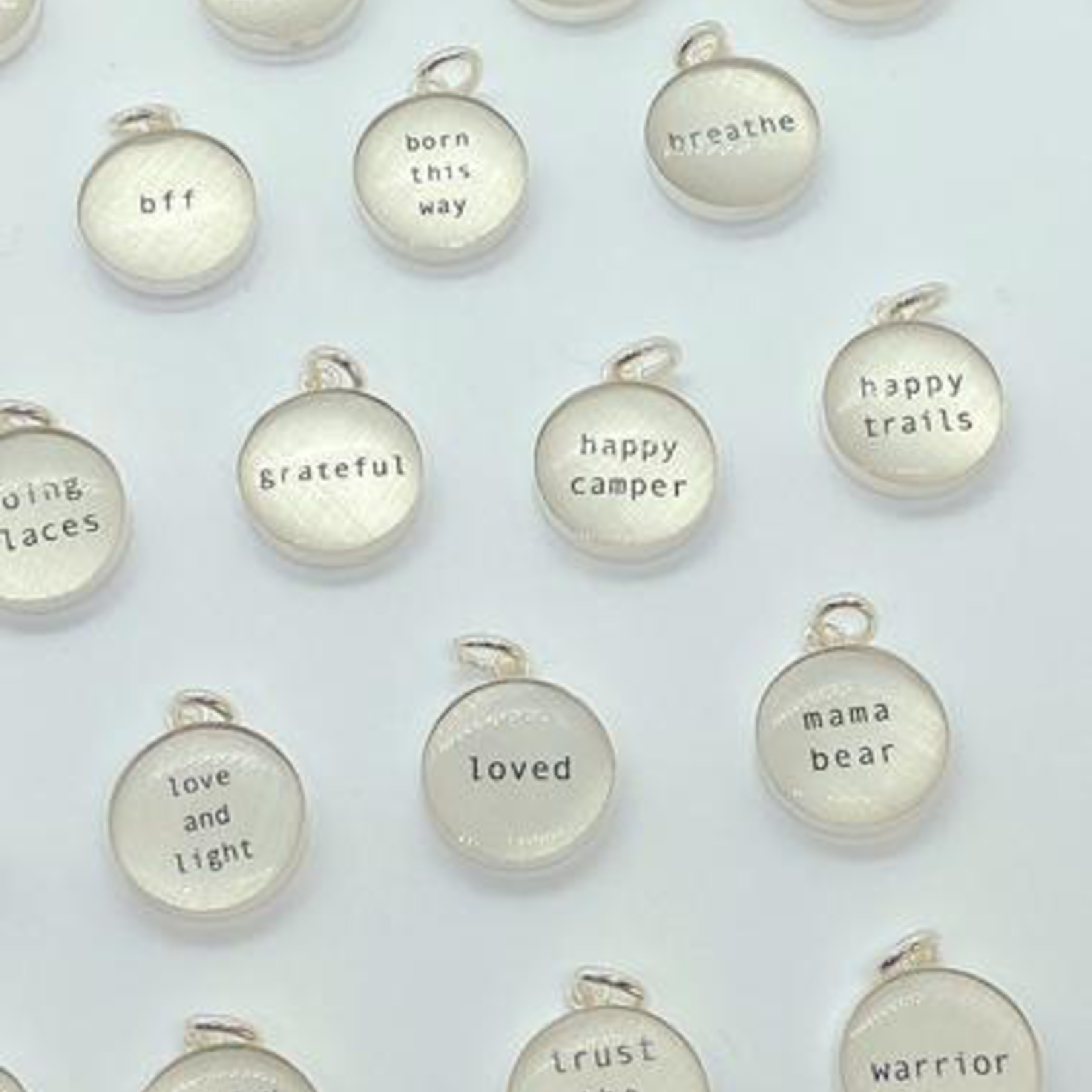 Lithograph Word Pendant on Silver Rolo Chain Necklace