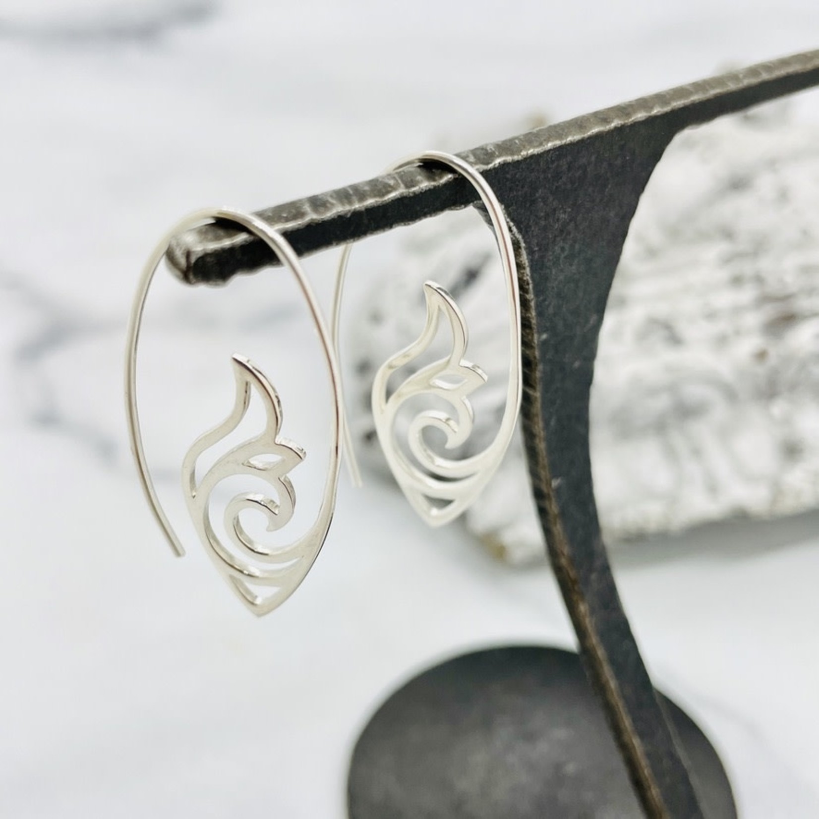Nina Designs SS Open Scrollwork Earrings, 36x17mm