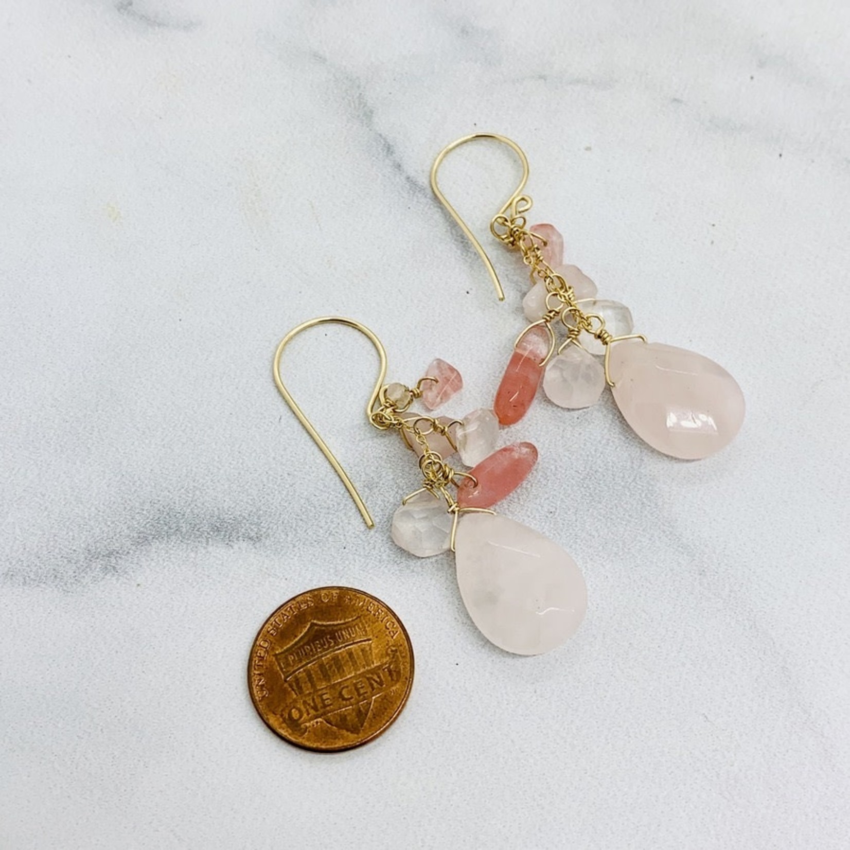 Handmade 14k Goldfill Earrings with Rose Quartz Cascade