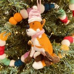 Wool Felt Fox w/ Hat & Scarf Ornament 4-1/2"H