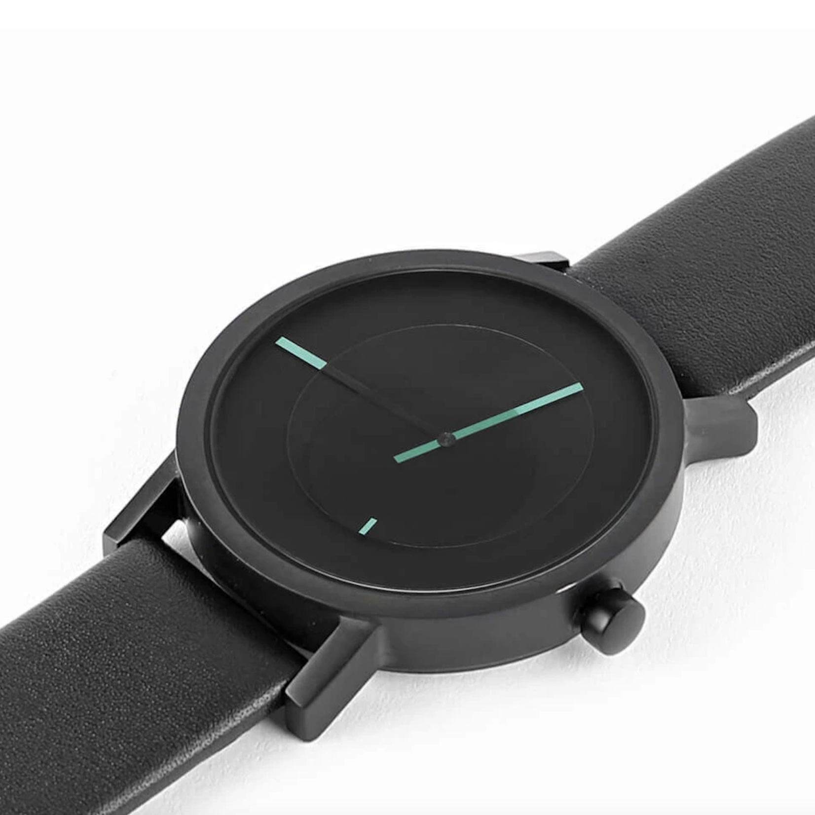 PROJECTS Tangency Watch by Projects, Black Face with Black Leather Band
