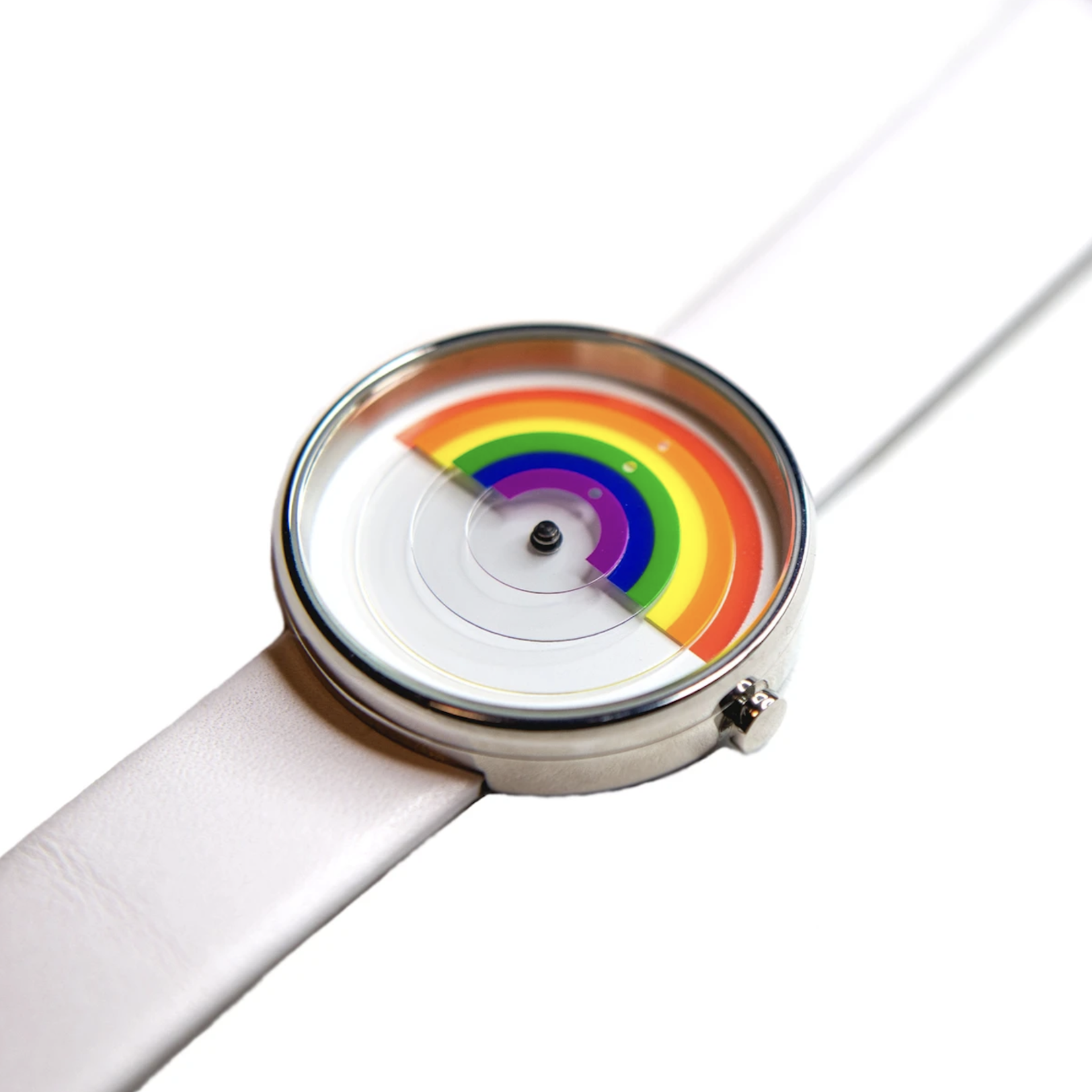 PROJECTS Pride Prism Watch, 40mm White Face with White Leather Band