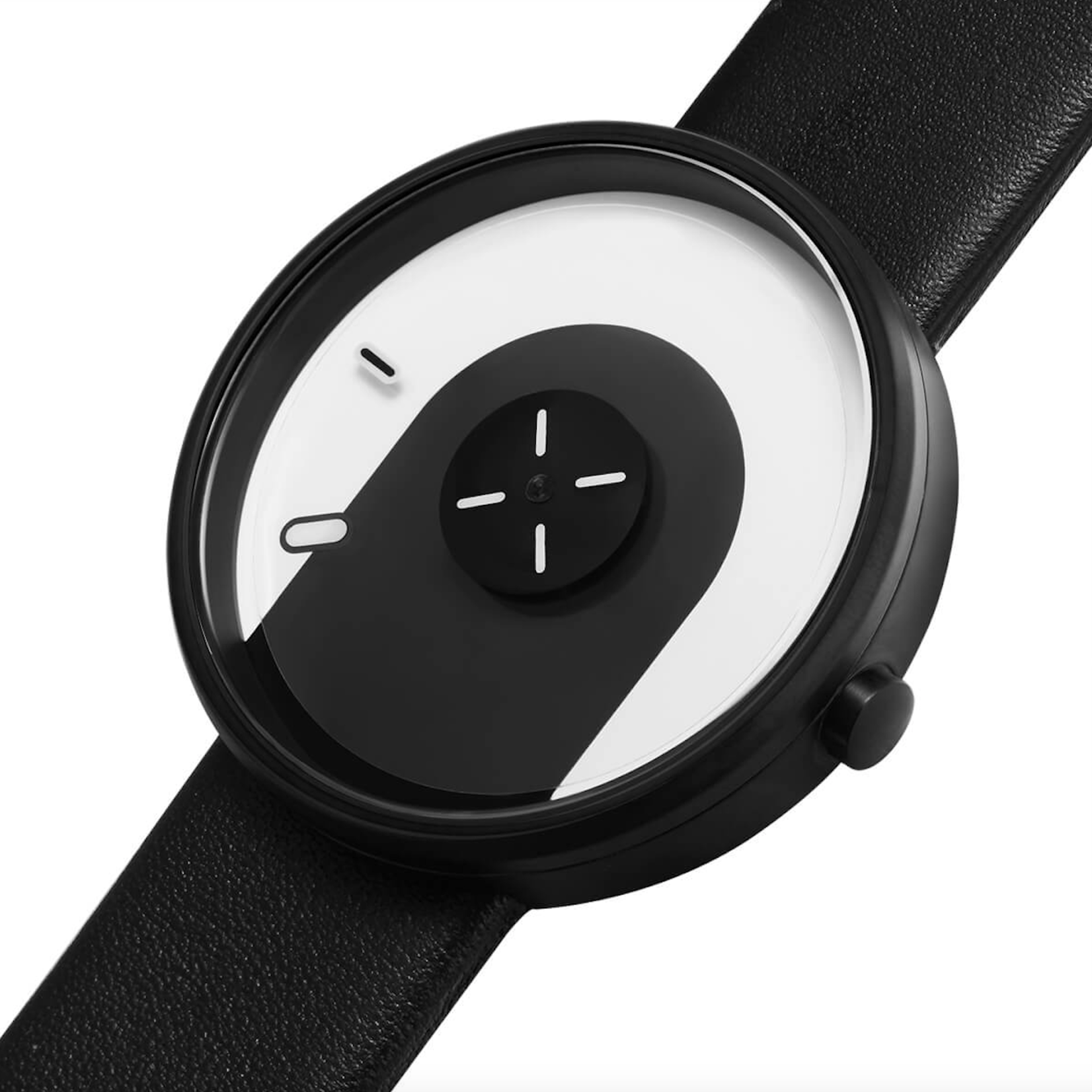 PROJECTS Overlap Watch by Projects, White Face with Black Leather Band