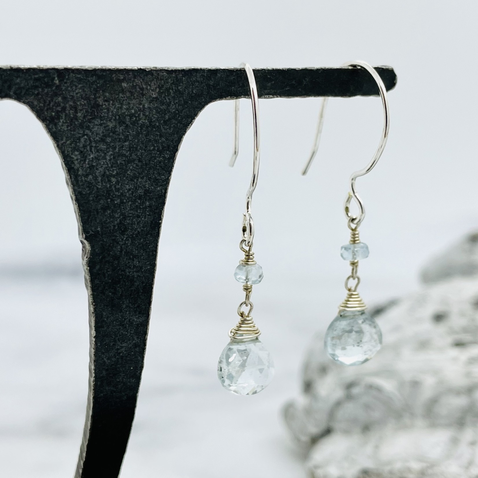 Handmade Earrings with moss aquamarine briolette, rondelle