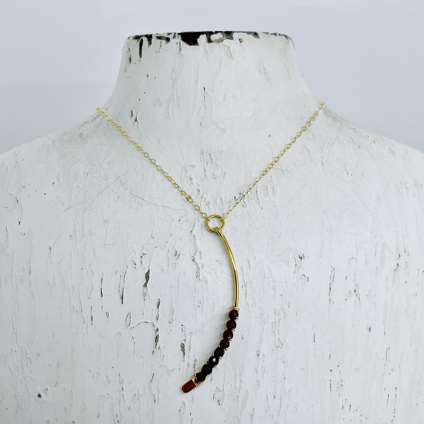 Laura Stark Designs Handmade Garnet Arc 14k GF Necklace