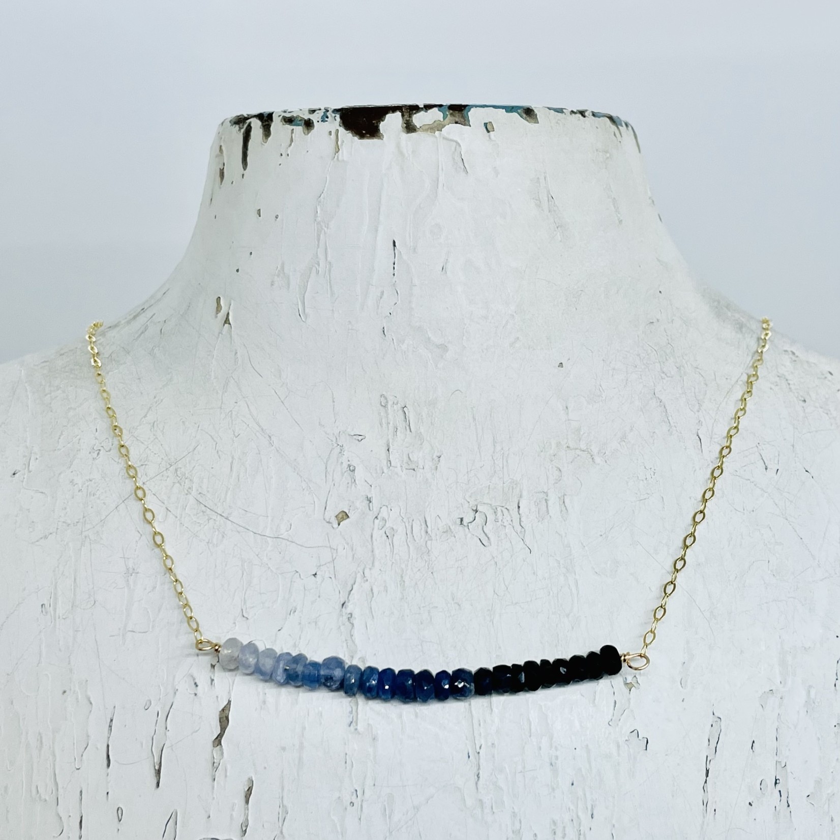 Laura Stark Designs Handmade Ombre Sapphire Bar 14k GF Necklace