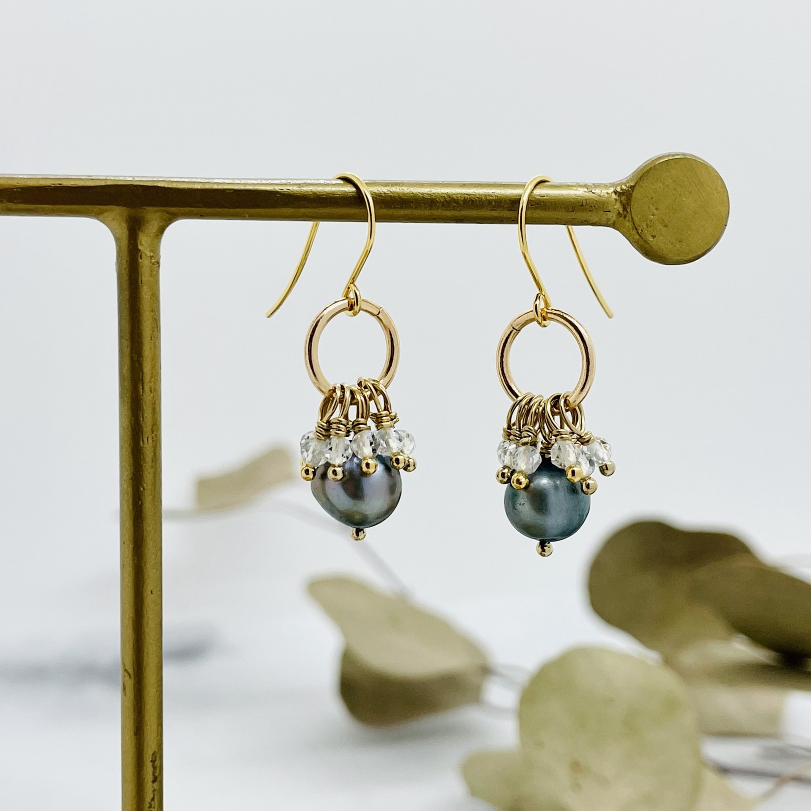Laura Stark Designs Handmade Blue Pearl and Quartz 14k GF Earrings