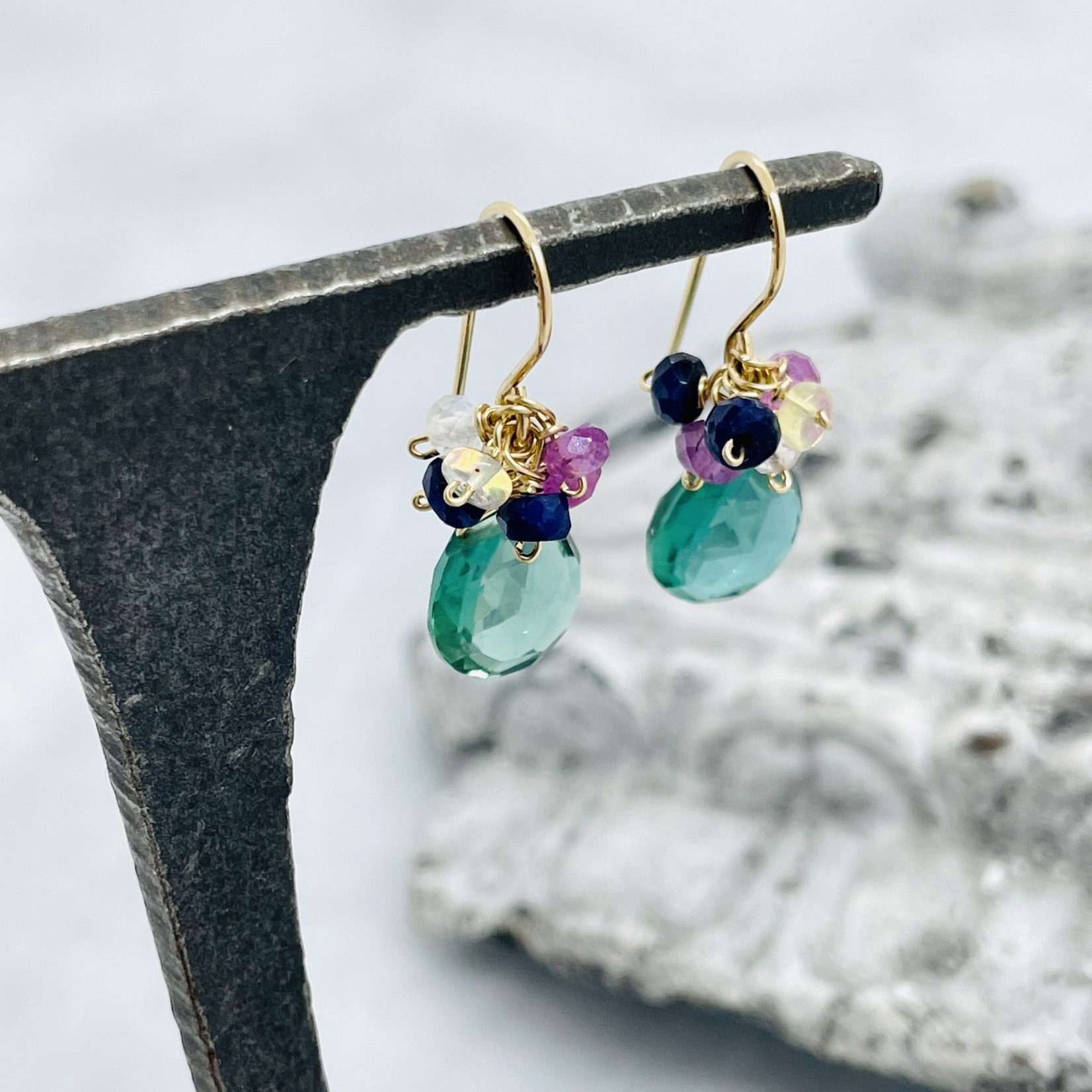 Judy Brandon Jewelry Handmade 14k Goldfill Earrings with Indicolite Quartz with Mixed Sapphire Rondelles