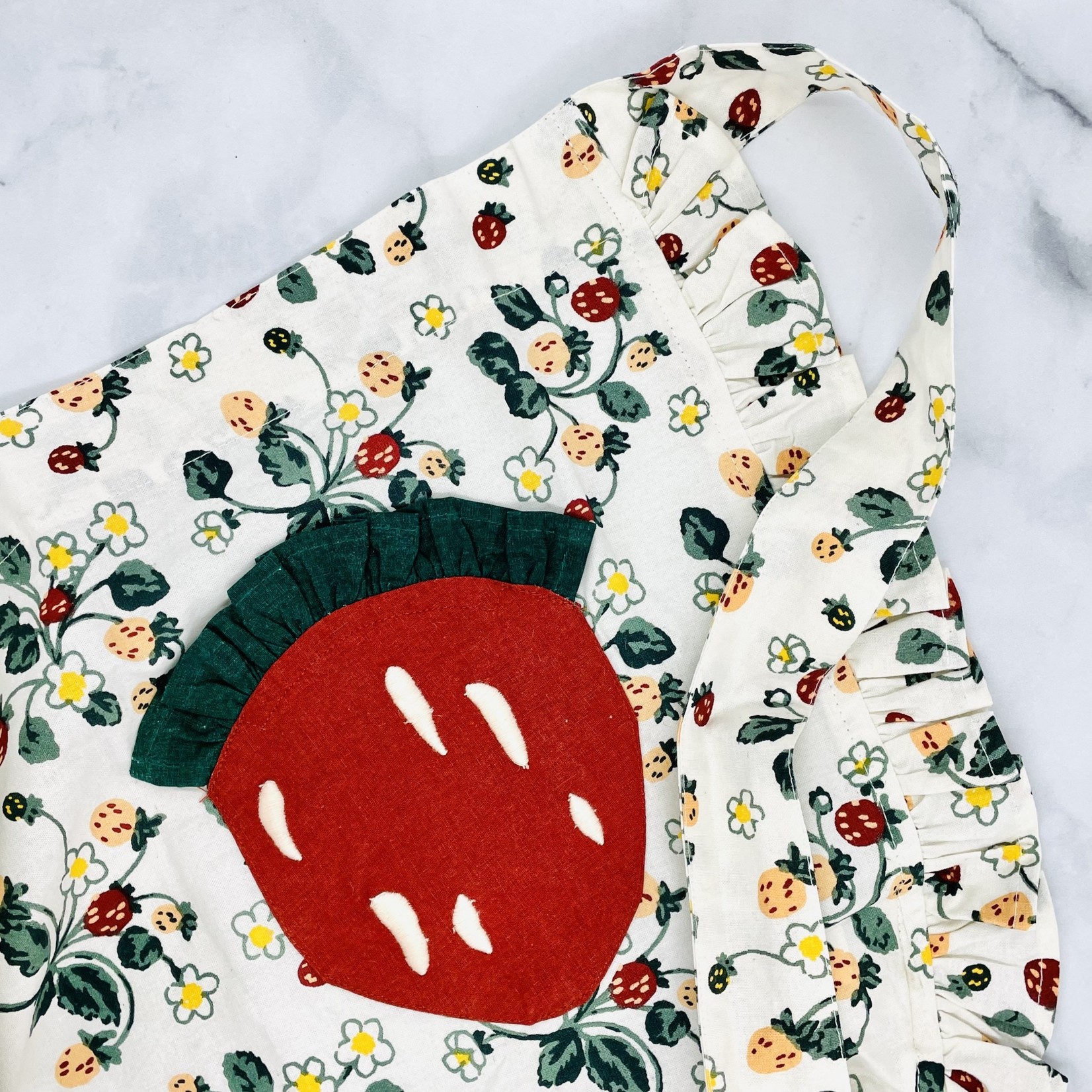 Cotton Half Apron with Strawberry Shaped Pocket